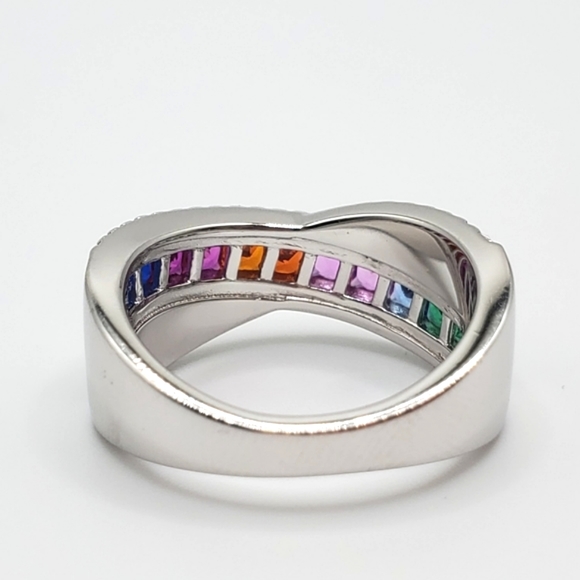 Princess Cut Multicolor Rainbow 925 Sterling Silver Multicolor CZ Twist Ring! - Picture 4 of 8